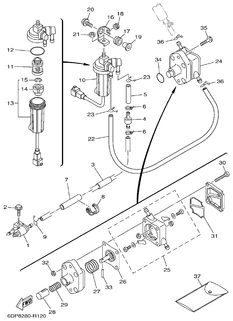 Yamaha F50HET, F60FET, F50HEHD, F60FEHT FUEL parts diagram